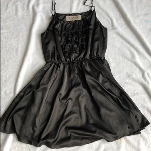 Black ruffled mini cocktail dress